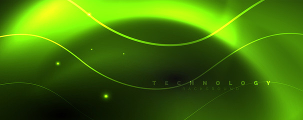 Obraz premium Dark abstract background with bright color neon lights and lines. Glowing background