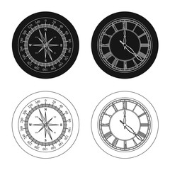 Vector illustration of clock and time icon. Collection of clock and circle stock symbol for web.