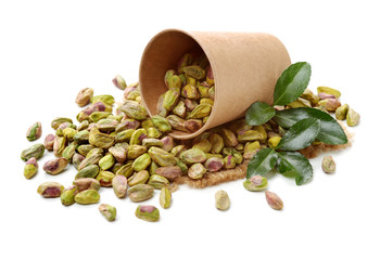 Pistachios on a white background