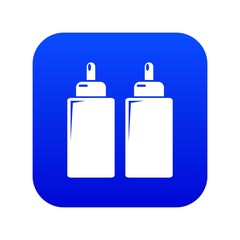 Ketchup mustard squeeze bottle icon blue vector isolated on white background