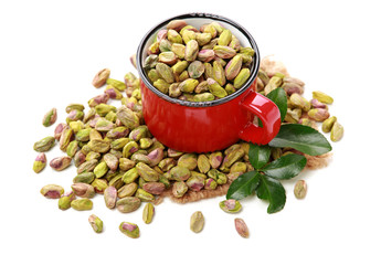 Pistachios on a white background