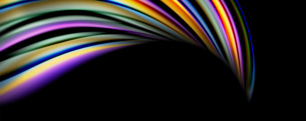 Fluid color swirls on black. Modern background with trendy design