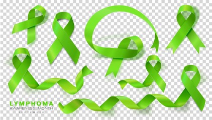 Lymphoma Awareness Month. Lime Green Color Ribbon Isolated On Transparent Background. Vector Design Template For Poster. Illustration.