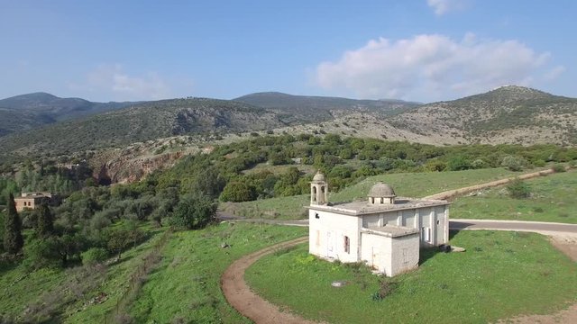 Aerial view of Maronite Church. Banias. Hermon. Golan. Israel. DJI-0017-02