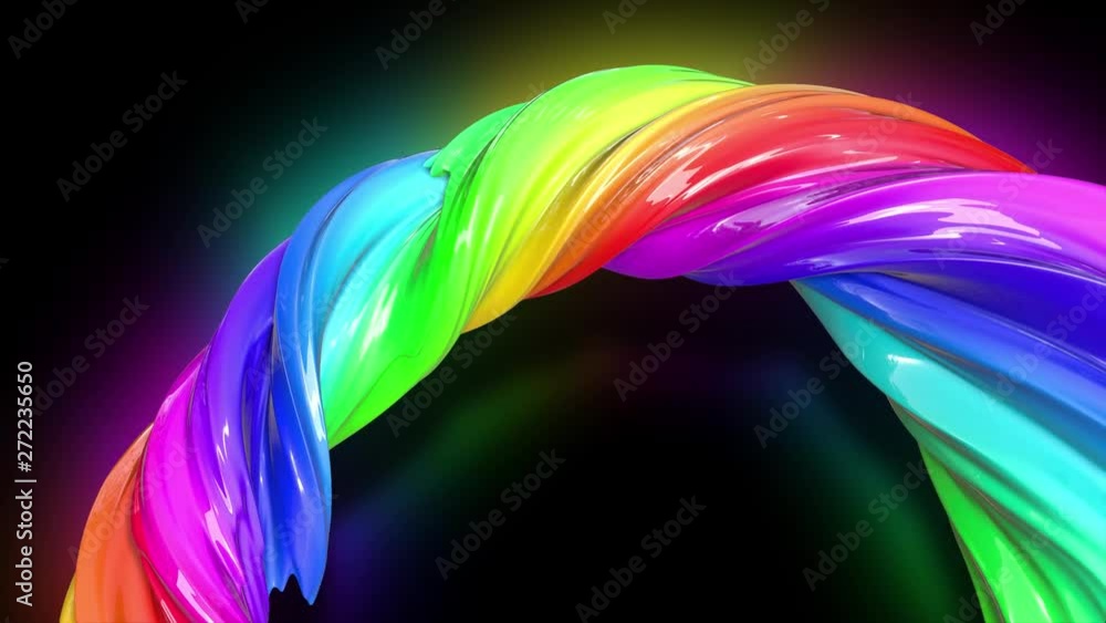 Poster abstract colorful creative background with stream of mixed oil paints that form a ribbon of rainbow 