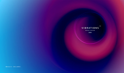 Abstract background with blurred fluid gradient. Liquid design in spiral shape of trendy vivid colors. Minimal poster with gradual blend between shades. Vector illustration
