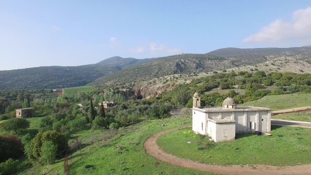 Aerial view of Maronite Church. Banias. Hermon. Golan. Israel. DJI-0017-03