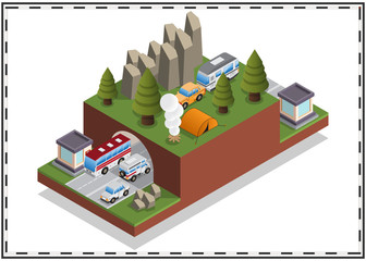 Car tunnel. Isometric. Isolated on white background. Vector illustration.