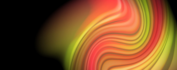 Obraz premium Modern rainbow liquid color flow colorful poster. Wave Liquid shape in black color background. Abstract composition