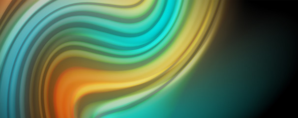 Abstract wave lines fluid rainbow style color stripes on black background. Artistic illustration for presentation, app wallpaper, banner or poster