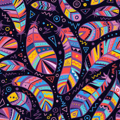 Feathers seamless pattern in boho style