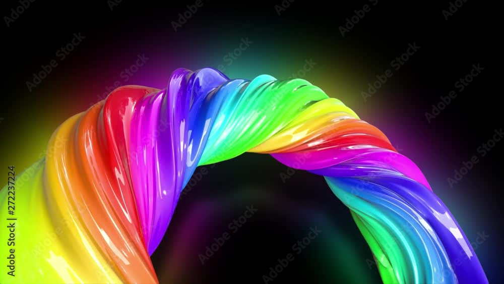 Poster abstract colorful creative background with stream of mixed oil paints that form a ribbon of rainbow 