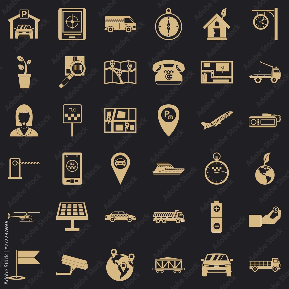 Poster navigation equipment icons set. simple set of 36 navigation equipment vector icons for web for any d