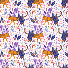 Vector childish tiger seamless pattern