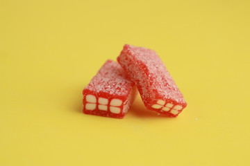 delicious red and white jelly gum brick