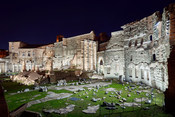 augustu's forum in imperial fora by night, rome