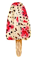 Hand painted watercolor ice cream. Hand drawn sweet icecream illustration.