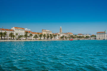 Cathedral tower and marina of Split, Croatia, largest city of the region of Dalmatia