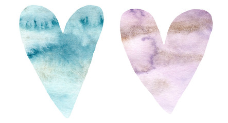 Valentines day, aquarelle illustration. Hand painted watercolor hearts. Isolated objects perfect for Valentine's