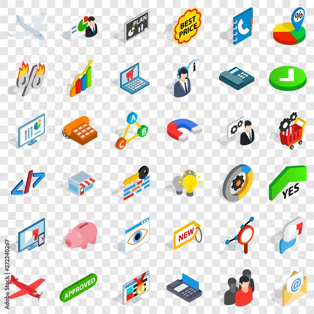 Aufkleber approved icons set. isometric style of 36 approved vector icons for web for any design