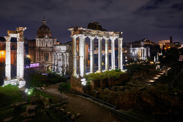 view of imperial fora by night, rome