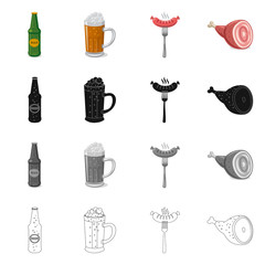 Vector illustration of pub and bar icon. Set of pub and interior vector icon for stock.