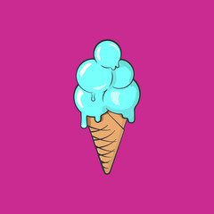 Ice cream cone. Flat illustration, sweets, summer, heat, dessert.
