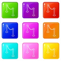Barrier rope icons set 9 color collection isolated on white for any design