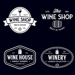 Wine, winery logo or icon, emblem. Label for menu design restaurant or cafe. Vintage templates.