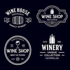 Wine, winery logo or icon, emblem. Label for menu design restaurant or cafe. Vintage templates.