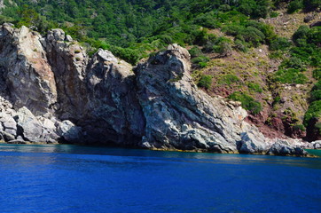 Fototapeta na wymiar A boat trip on the Aegean Sea overlooking the islands