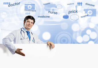 Doctor with banner