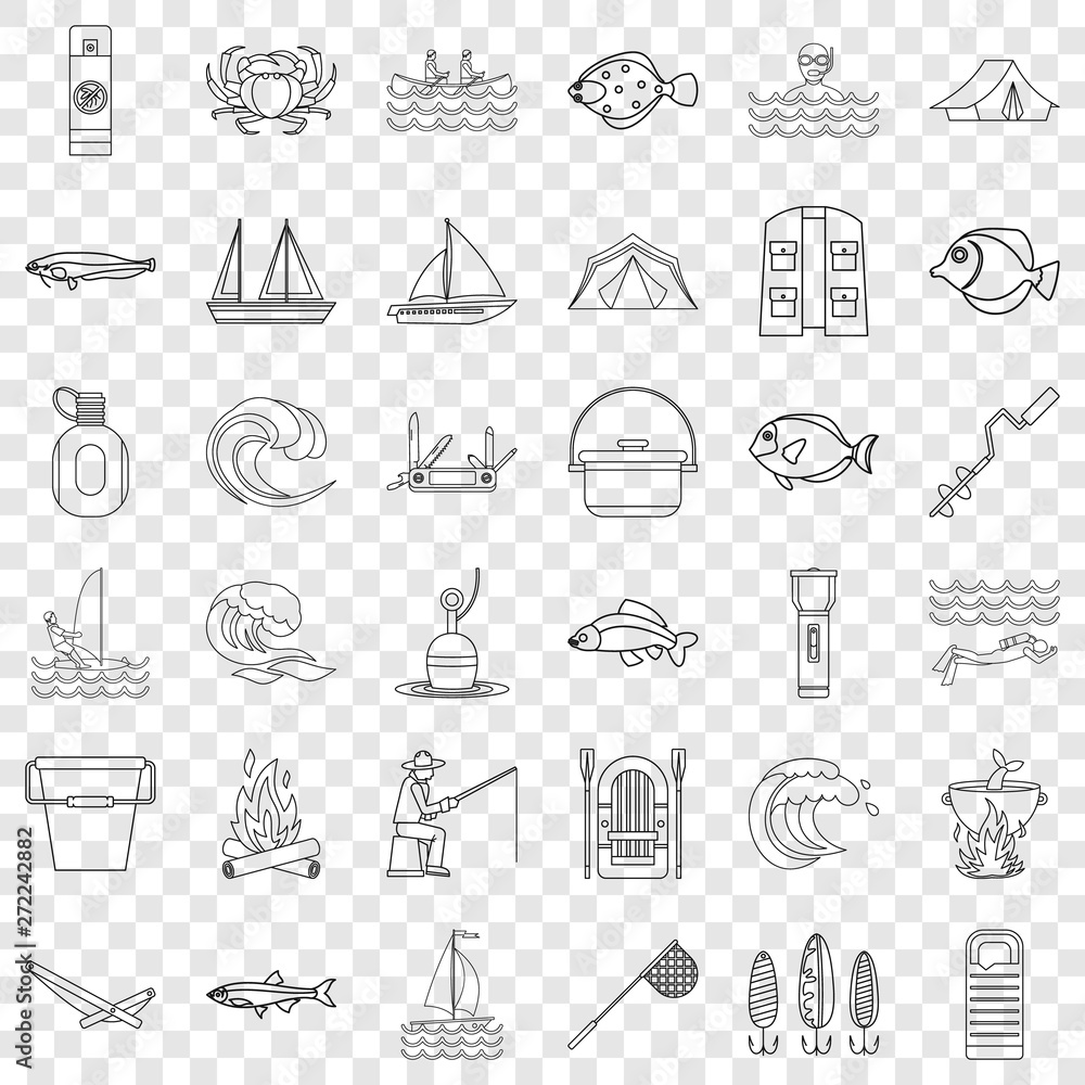 Poster crab icons set. outline style of 36 crab vector icons for web for any design