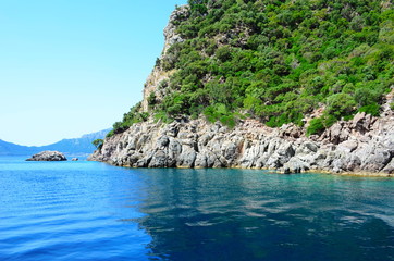 Obraz premium A boat trip on the Aegean Sea overlooking the islands