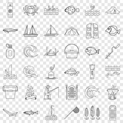 Crab icons set. Outline style of 36 crab vector icons for web for any design