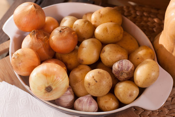 variety of products on the kitchen table.