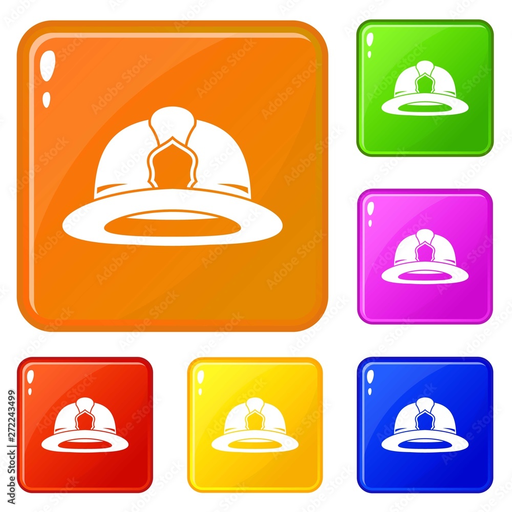 Poster fireman helmet icons set collection vector 6 color isolated on white background