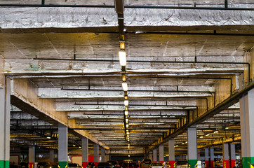 Parking in the mall. Covered underground parking for cars.