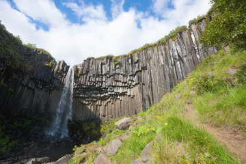 Svartifoss falls in summer season view, Iceland