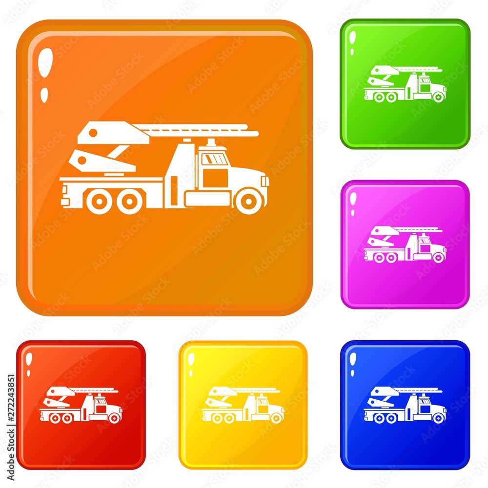 Poster fire engine icons set collection vector 6 color isolated on white background