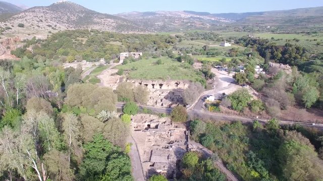 Aerial view of ruins of Agrippa's Palace, Banias. Hermon. Israel. DJI-0018-01