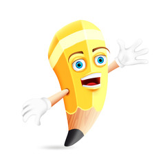 Cartoon Yellow pencil laughs and waves his hands. Vector