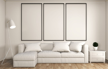 mock up white living room decoration japanese style,designed minimal zen style.3d rendering