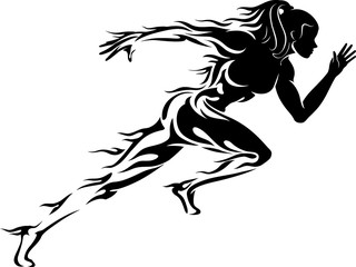 Flaming Female Runner Silhouette