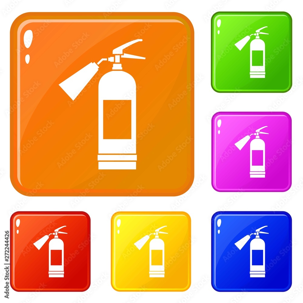 Poster fire extinguisher icons set collection vector 6 color isolated on white background
