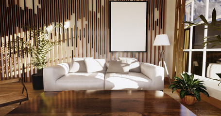 japanese living room with white wall in the background.3D rendering