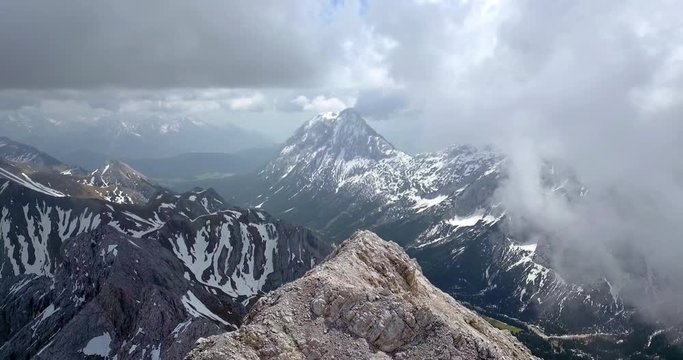 Aerial Backward Descending: Magnificent Mountains of Zugspitze Munich of Germany - Munich, Germany