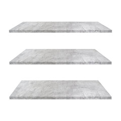3 concrete shelves table isolated on white background and display montage for product.