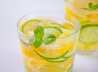 Refreshing summer drink with lemon, ginger, fresh cucumber and mint.