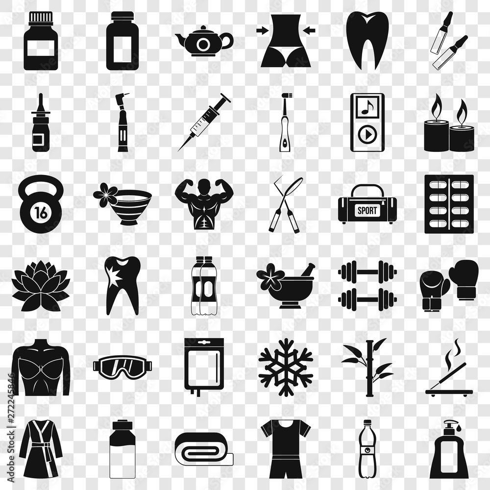 Poster fitbody icons set. simple style of 36 fitbody vector icons for web for any design